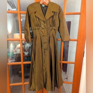 STUNNING VINTAGE 1930s Olive Tafetta Dress